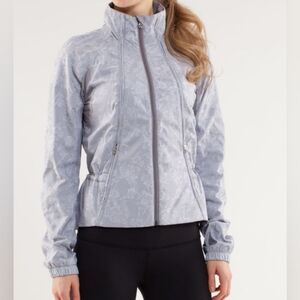 Lululemon Run Travel to Track Jacket, Size 6, Grey Lace/Floral Pattern